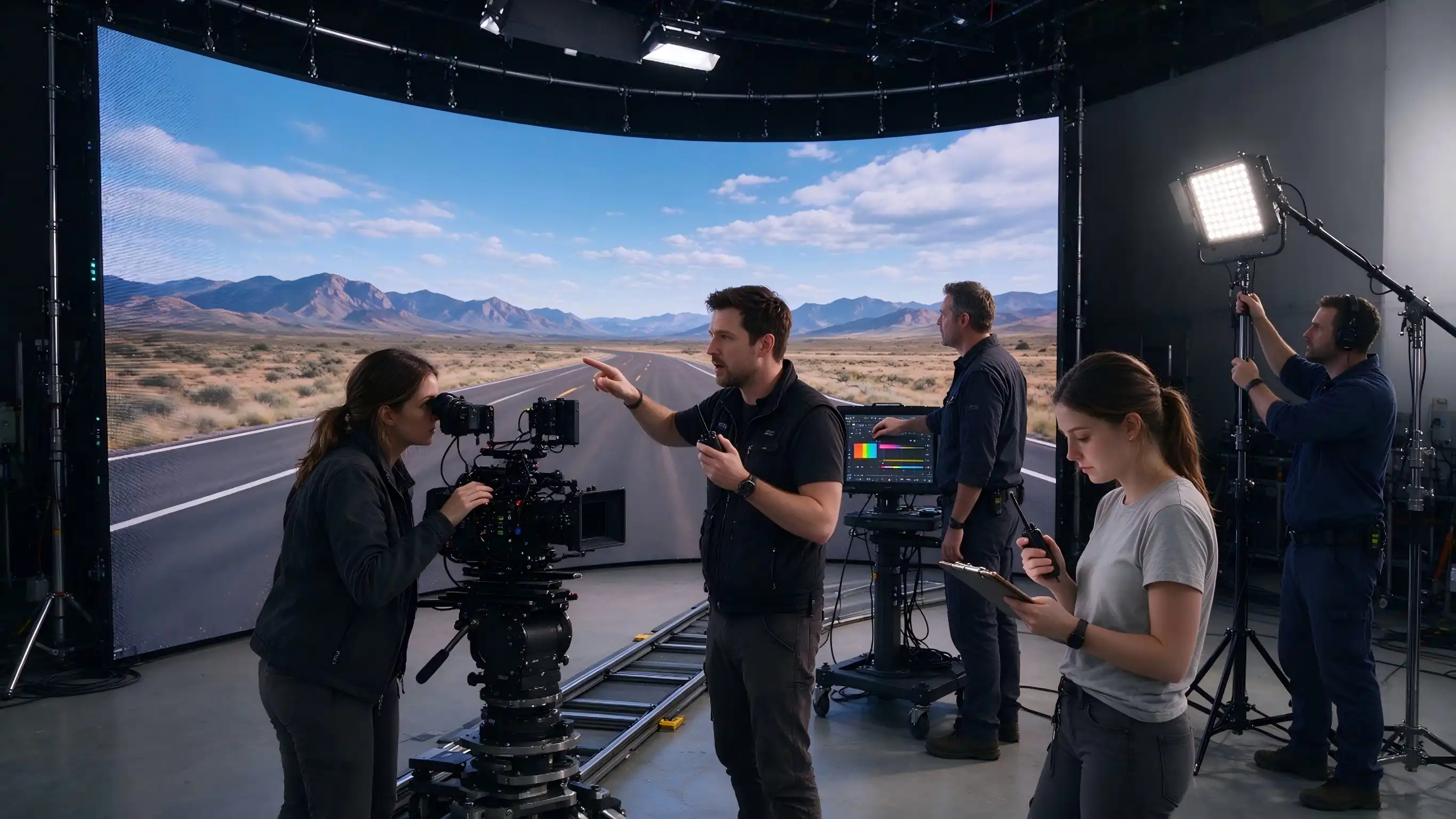 Virtual production LED screen studio shooting